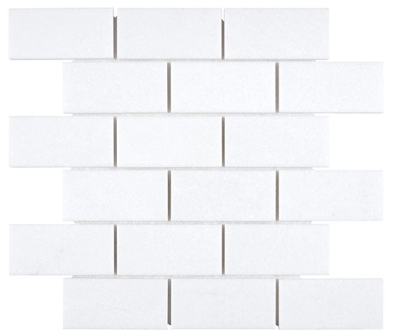 White Thassos 2×4 Mosaic with polished and honed in brilliant white natural marble.