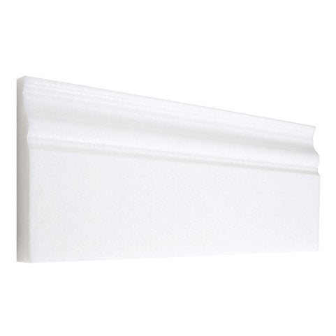White Thassos 4¾×12 Baseboard with collection installation in brilliant white natural marble.