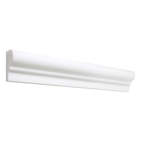 White Thassos 2×12 Ogee Chair Rail with collection installation in brilliant white natural marble.