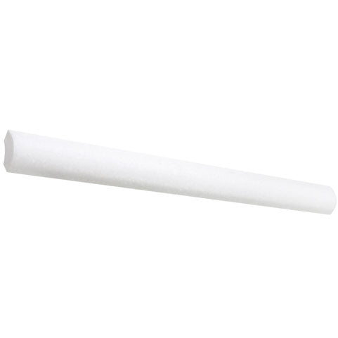 White Thassos 1×12 Quarter-Round Trim with collection installation in brilliant white natural marble.