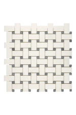 White Thassos Marble Basketweave Blue Mosaic - mosaic
