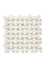 White Thassos Marble Basketweave Green Mosaic - mosaic