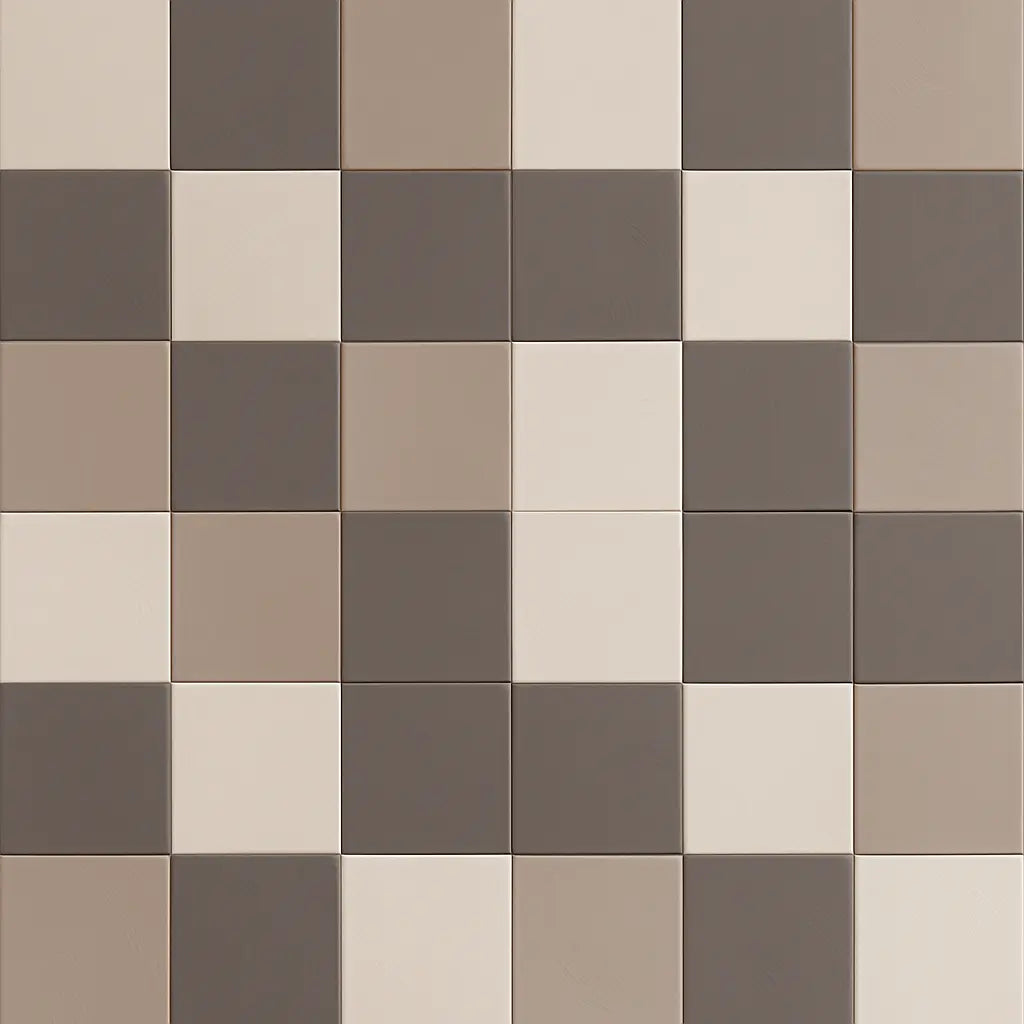 Alternate layout of Tricolor Warm Neutrals 7×7 matte porcelain checkerboard tiles.