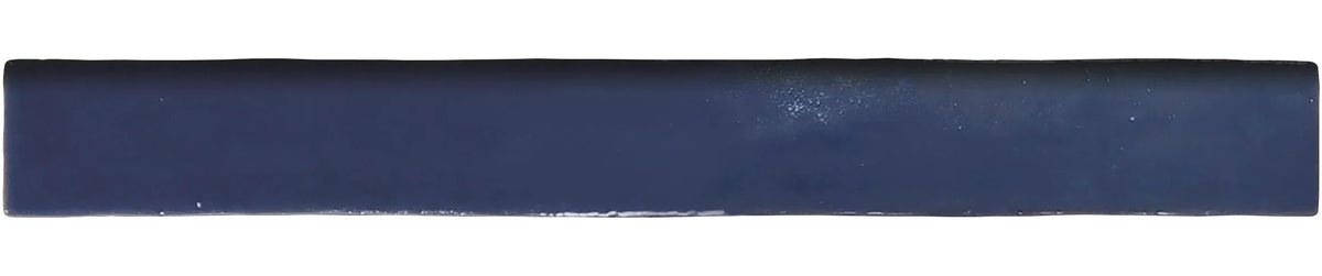 Zellige Charm Deep Azure 1×8 semi-gloss ceramic bullnose trim.