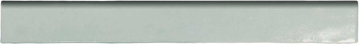 Zellige Charm Oasis Green 1×8 semi-gloss ceramic bullnose trim.