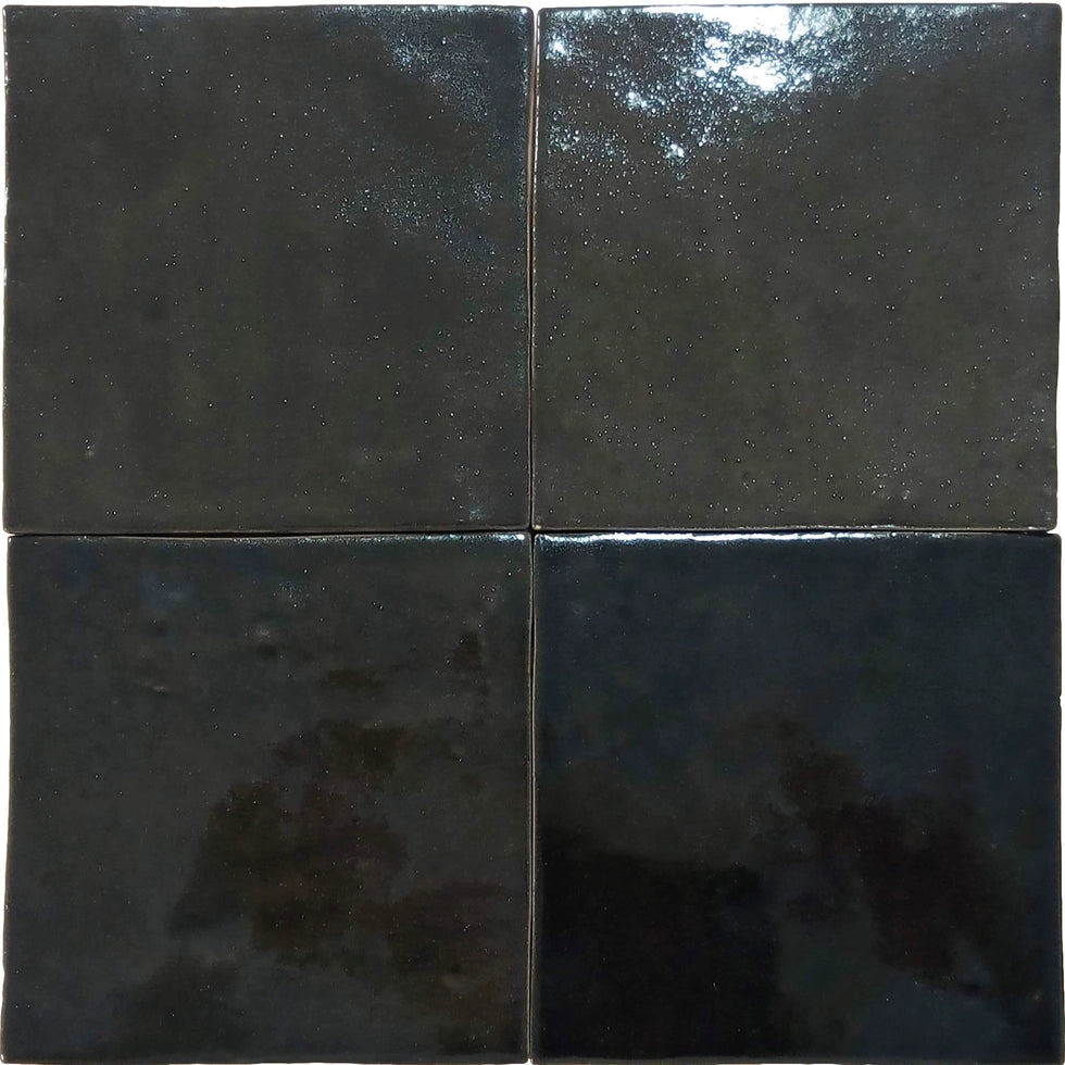 Zellige Charm Onyx Black 4×4 semi-gloss ceramic wall tile.