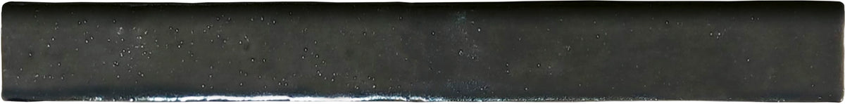 Zellige Charm Onyx Black 1×8 semi-gloss ceramic bullnose trim.
