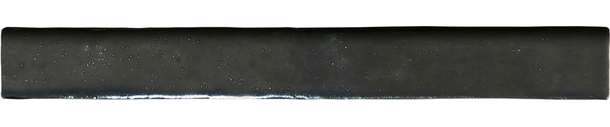 Zellige Charm Black Sapphire 1×8 semi-gloss ceramic bullnose trim.