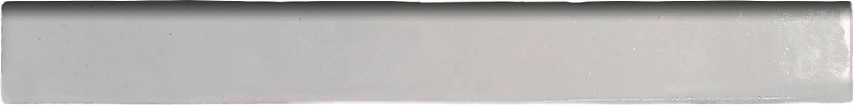 Zellige Charm Pearl Gray 1×8 semi-gloss ceramic bullnose trim.
