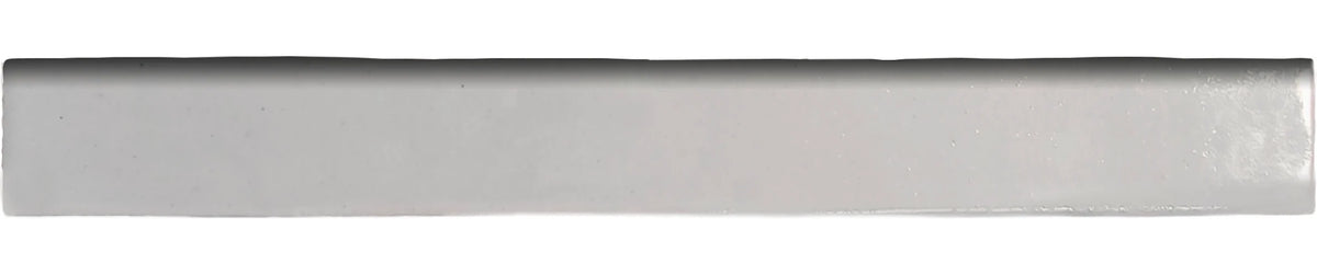 Zellige Charm Pearl Gray 1×8 semi-gloss ceramic bullnose trim.