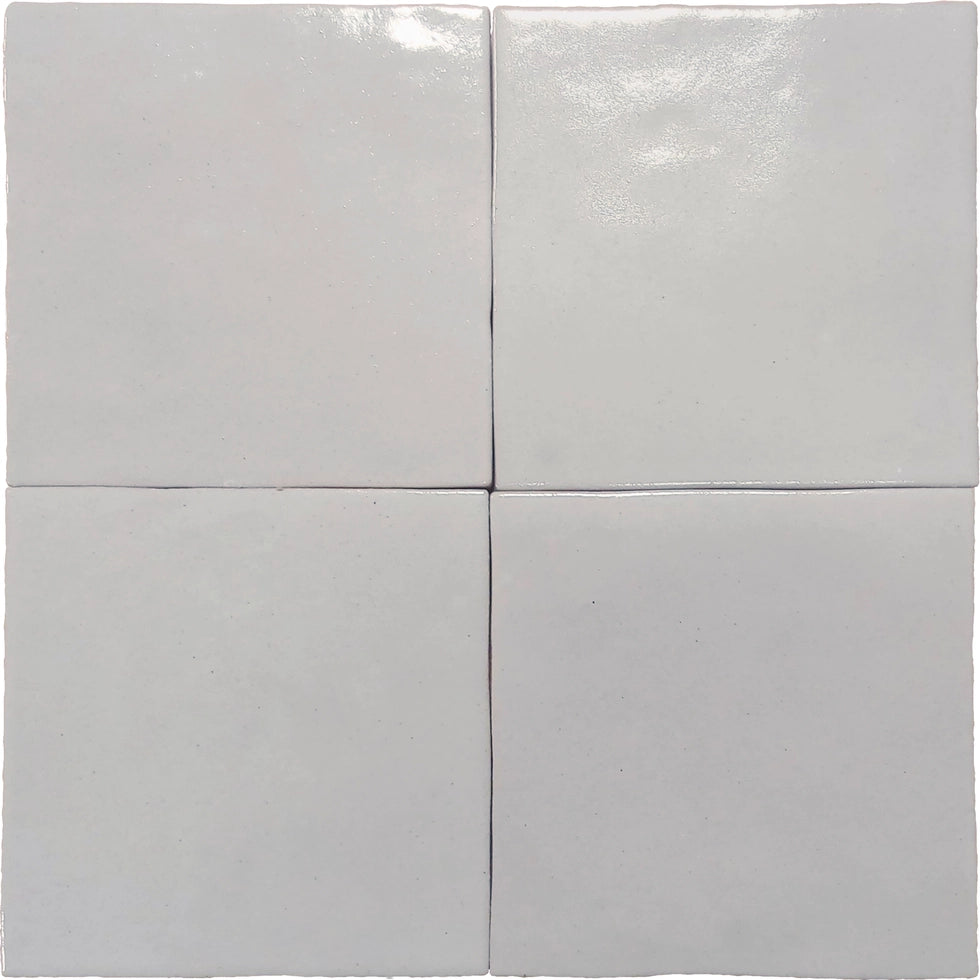 Zellige Charm Pearl Gray 4×4 semi-gloss ceramic wall tile.