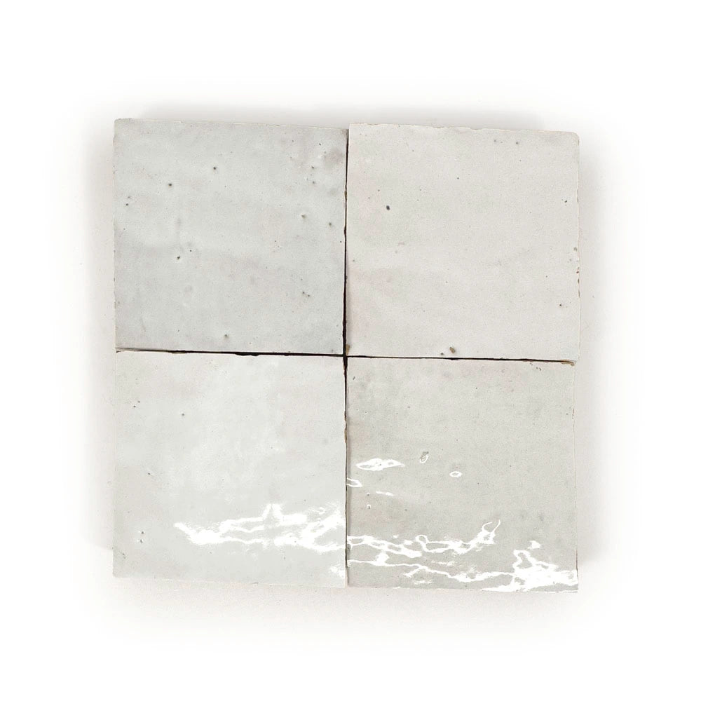 Casablanca White glossy handmade Moroccan Zellige 4×4 square wall tile.
