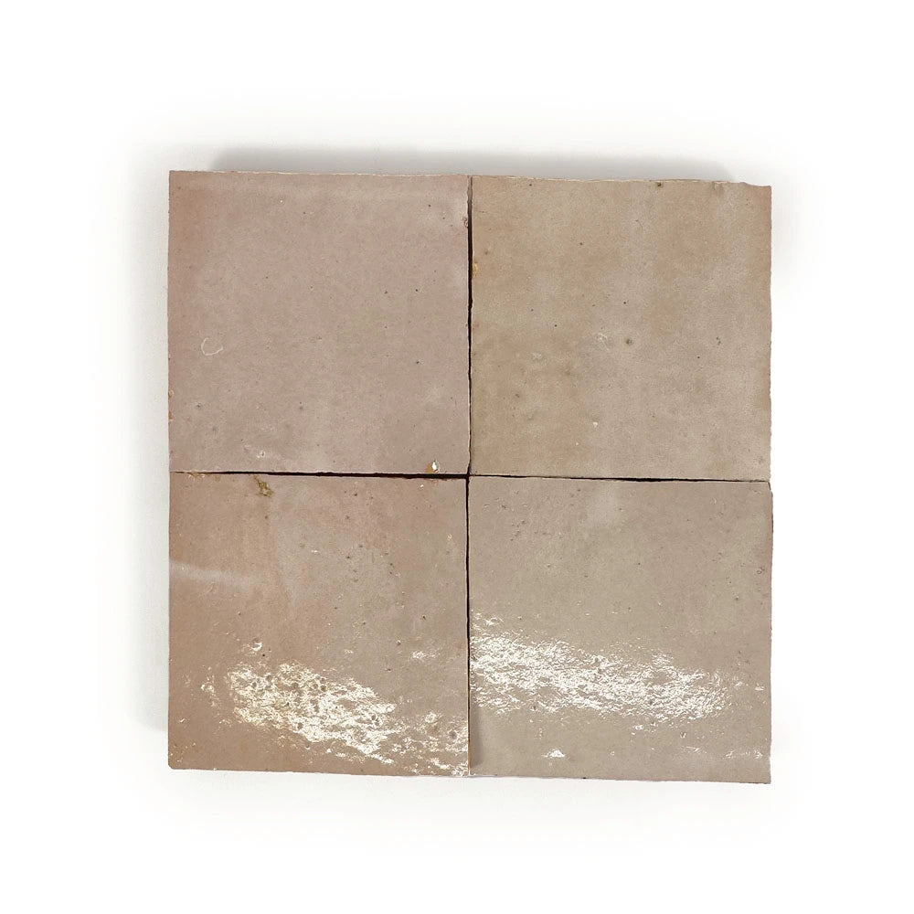 Desert Blush glossy handmade Moroccan Zellige 4×4 square wall tile.
