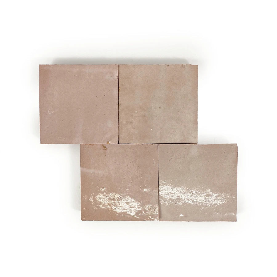 Desert Blush glossy handmade Moroccan Zellige 4×4 square wall tile.