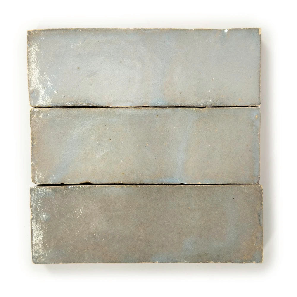 Marrakech Gray glossy handmade Moroccan Zellige 2×6 rectangular wall tile.