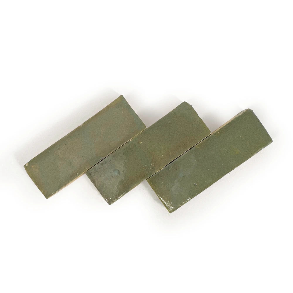 Oasis Green glossy handmade Moroccan Zellige 2×6 rectangular wall tile.