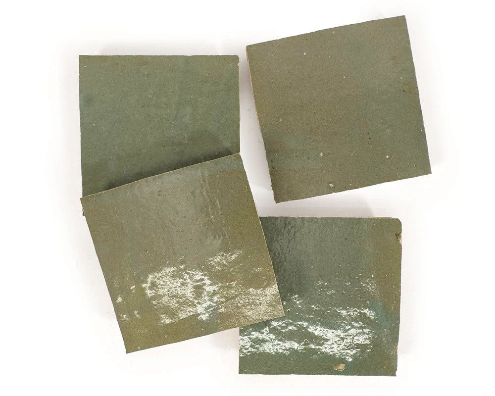 Oasis Green glossy handmade Moroccan Zellige 4×4 square wall tile.