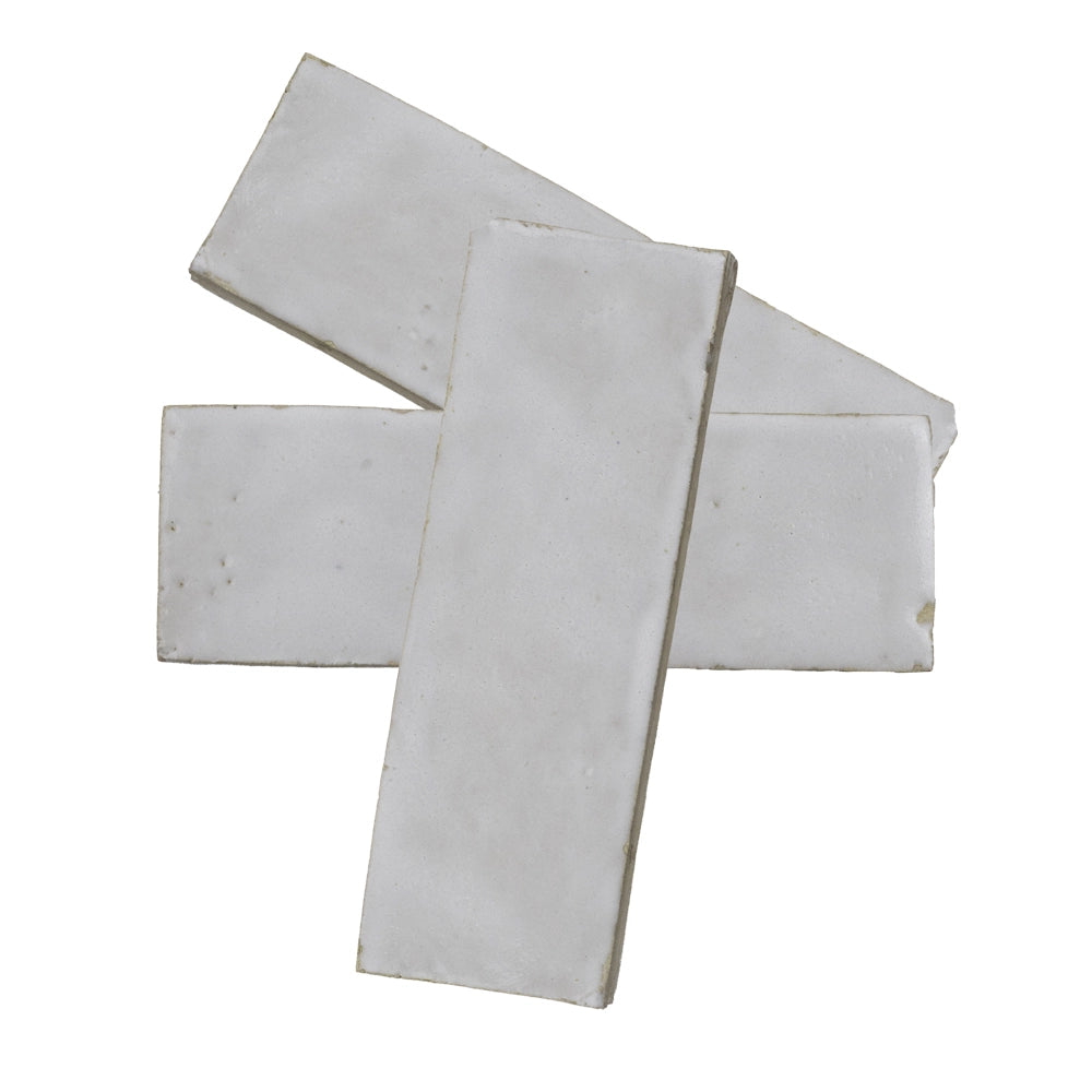 Sahara Cream glossy handmade Moroccan Zellige 2×6 rectangular wall tile.