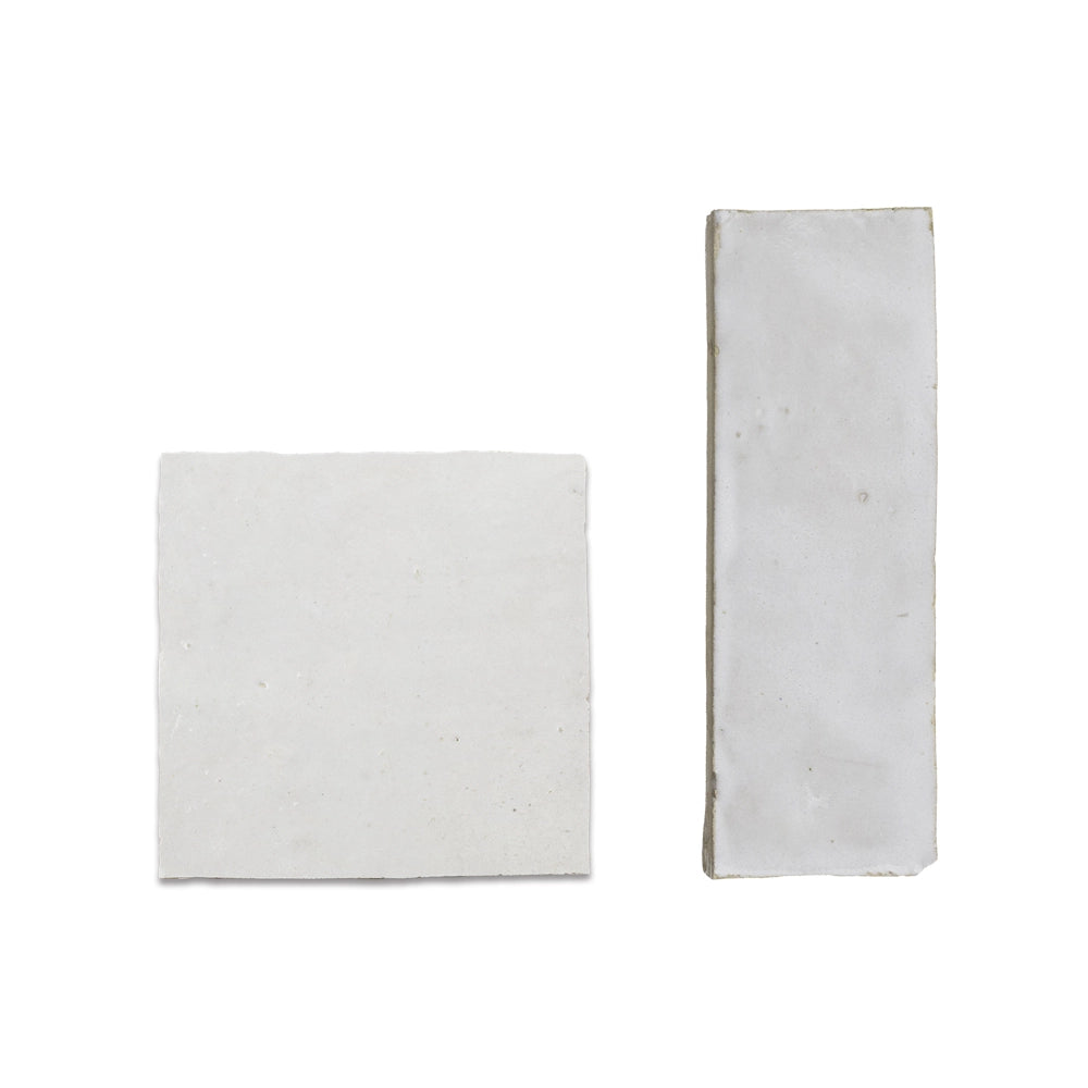 Sahara Cream glossy handmade Moroccan Zellige 4×4 and 2×6 tile formats.