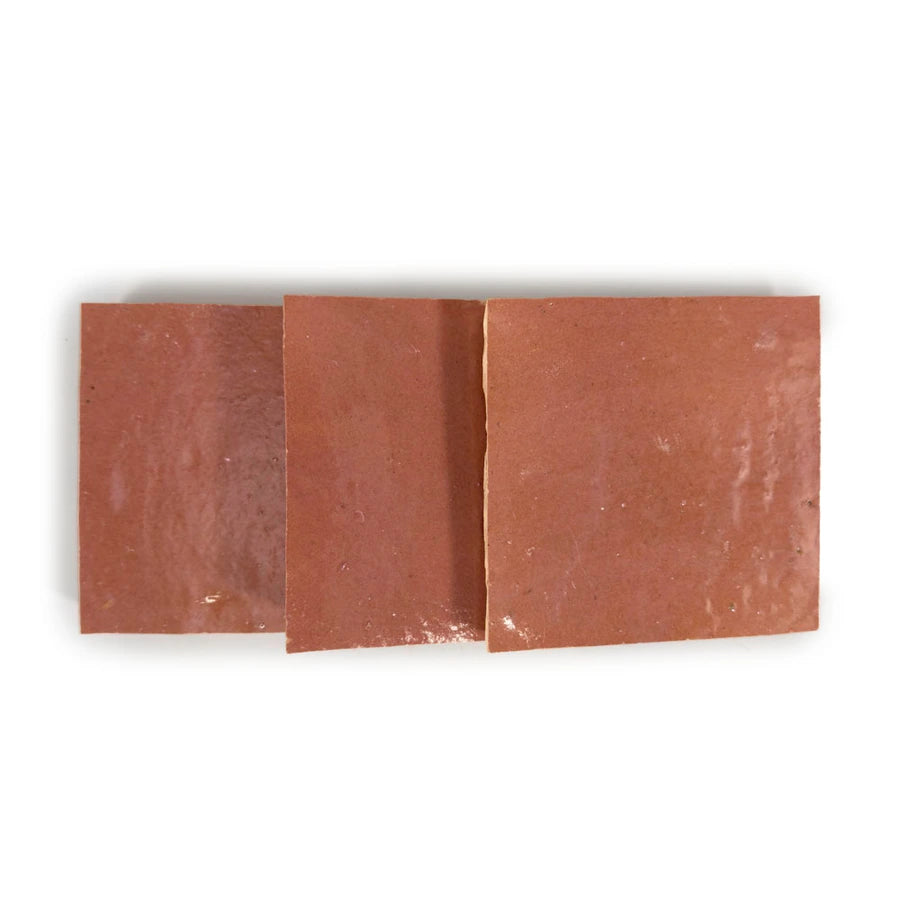Terracotta Rouge glossy handmade Moroccan Zellige 4×4 square wall tile.