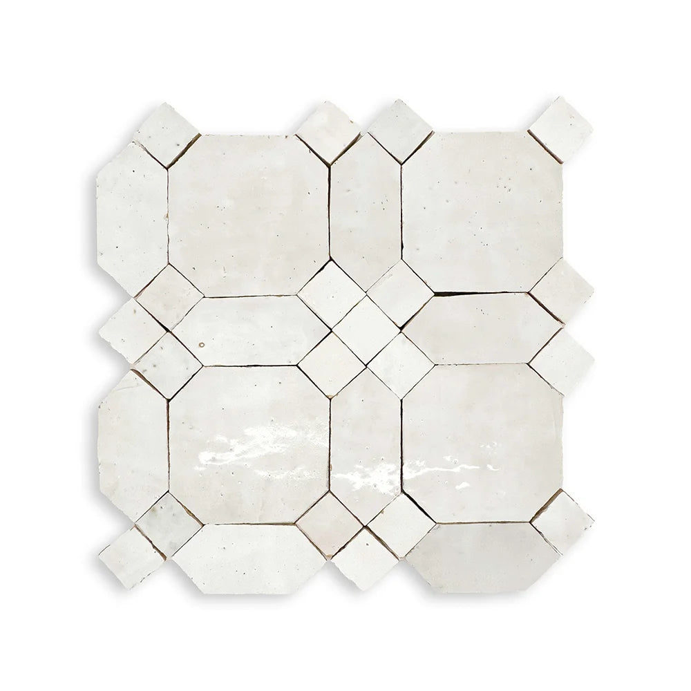 Glossy Moroccan Zellige Art pattern mosaic for decorative interior walls.