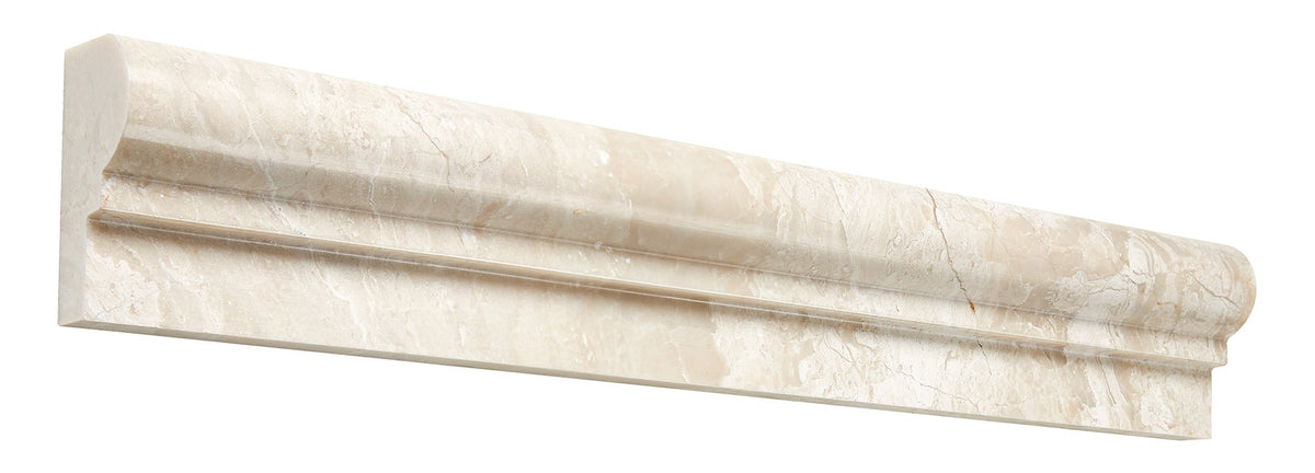 Beige marble chair rail trim, a 12-inch natural stone molding with a rounded top and stepped profile, shown on white.