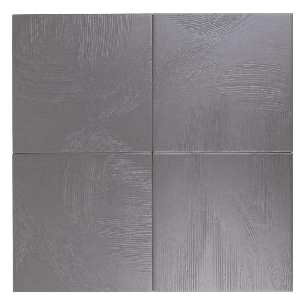 Stria Carbon Slate 7×7 porcelain tiles arranged to show color and texture variation.