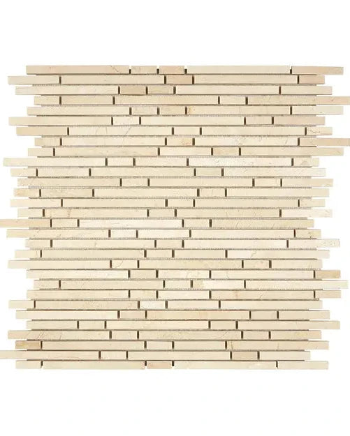 Crema Marfil bamboo sticks mosaic in the beige single-color configuration.