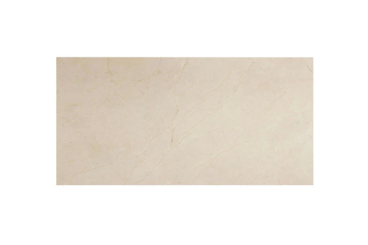 Crema Marfil marble 12×24 tile finish reference.