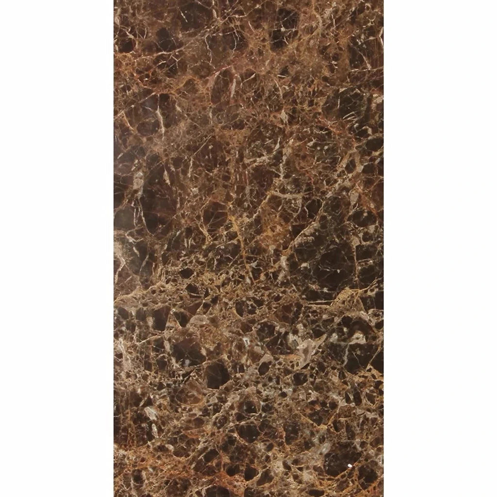 Emperador Dark polished 12×24 marble tile.