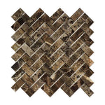 Emperador Dark Marble 1 x 2 Herringbone Mosaic - mosaic