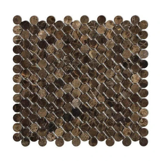 Emperador Dark polished penny round marble mosaic.