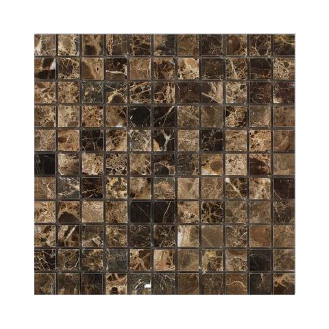 Emperador Dark polished 1×1 square marble mosaic.