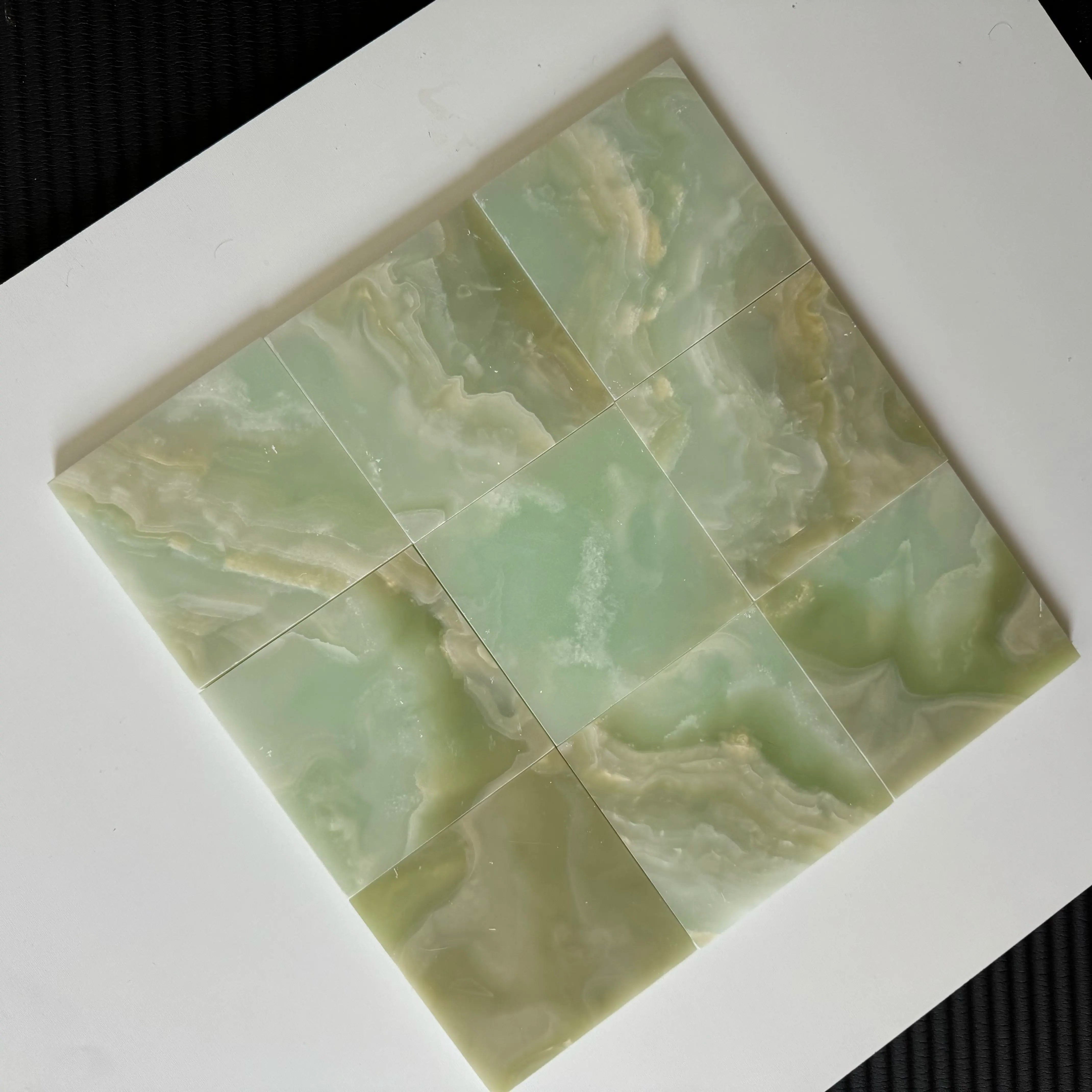 Reference image of Green Onyx used in the Green Onyx & Nero Marquina checkerboard pairing.