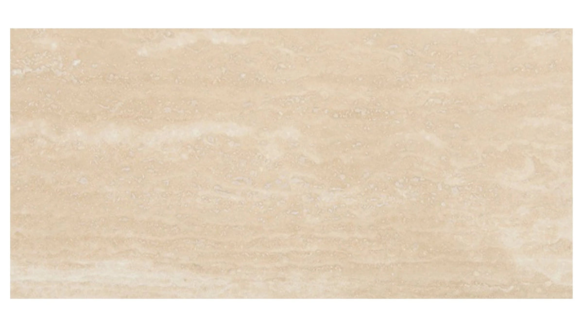 12×24 Cross Cut & Vein Cut Tile showing vein-cut and honed and filled warm ivory-beige Ivory Travertine.