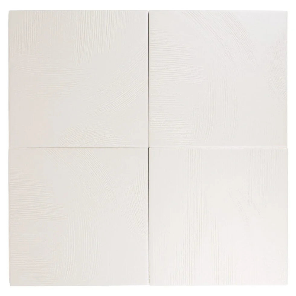 Stria Luna Plaster 7×7 porcelain tiles arranged to show color and texture variation.