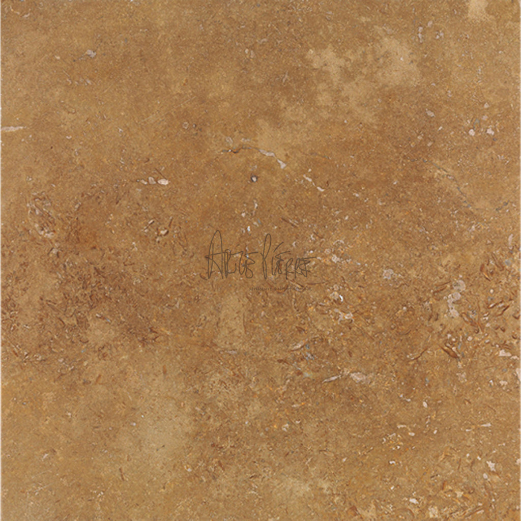 Noce Travertine 24×24 tiles in a honed and filled finish, warm walnut and mocha brown.