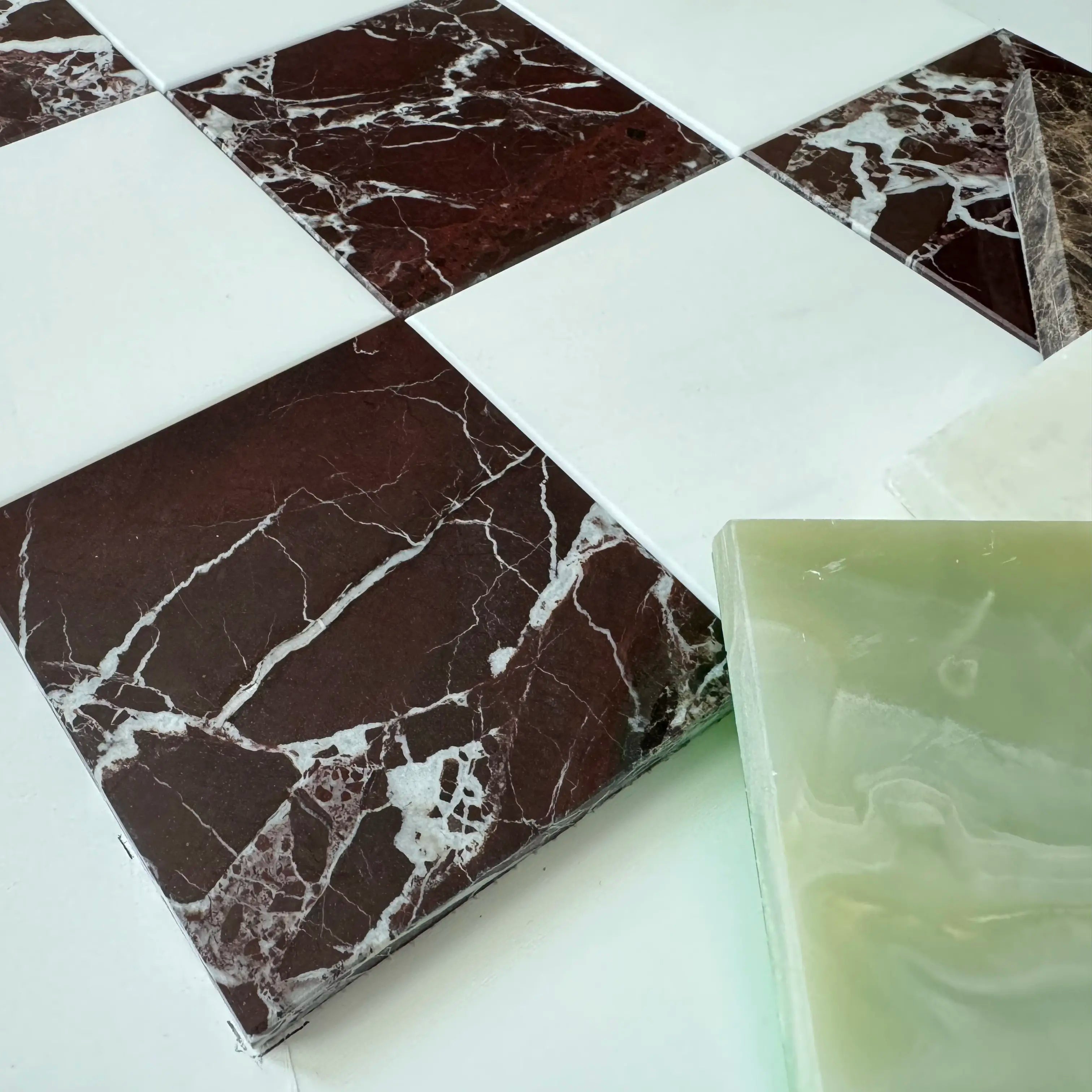 Rosso Levanto and Bianco Dolomite checkerboard material or pattern reference.
