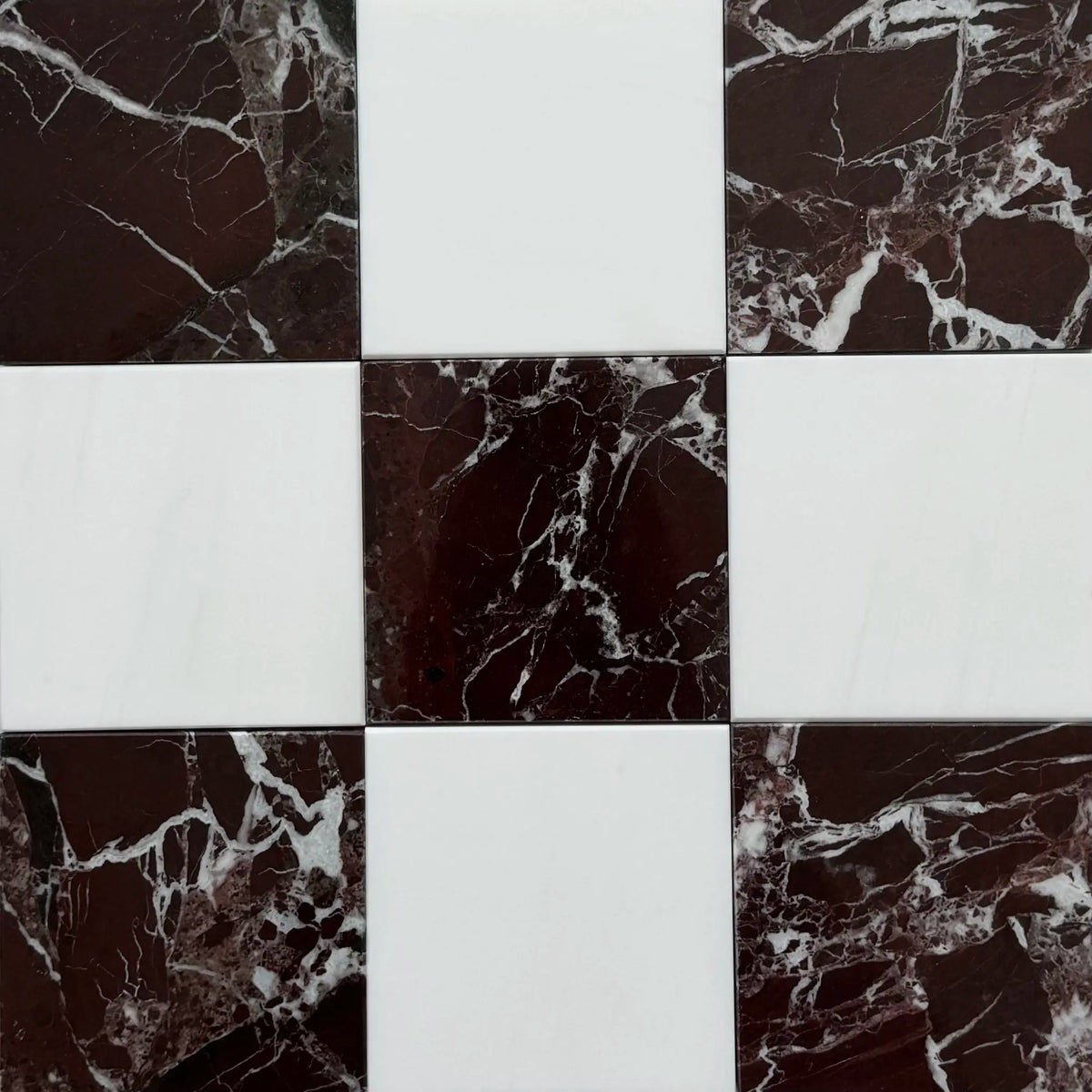 Rosso Levanto and Bianco Dolomite checkerboard material or pattern reference.
