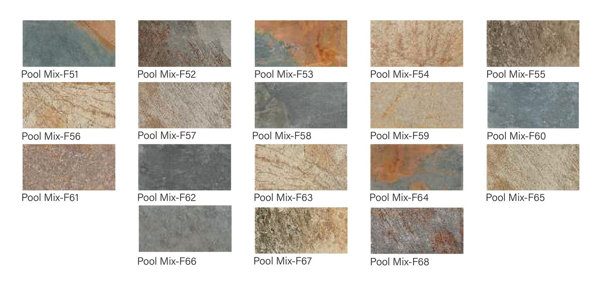 SeraPool Natural Pool Mix porcelain pool tile, all 18 faces shipped mixed for random installation