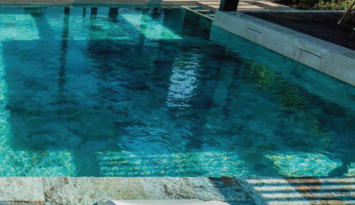 SeraPool Natural Serastone porcelain pool tile, close-up of a finished pool surface