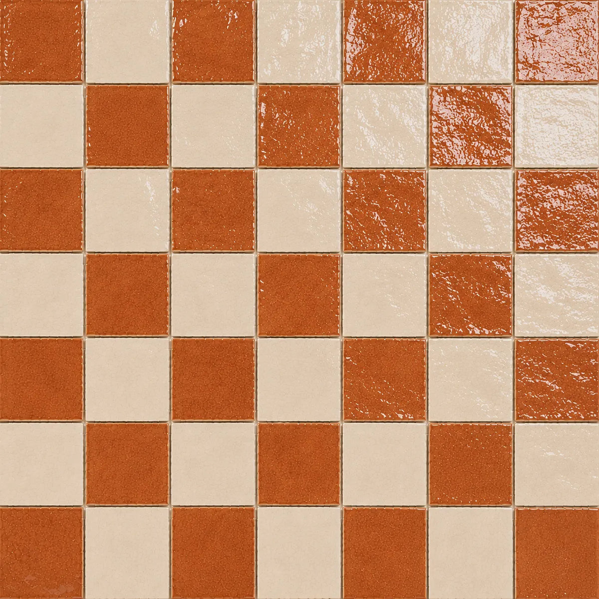 Pattern repeat of Solenne 4×4 Zellige checkerboard in Terracotta & Ivory.