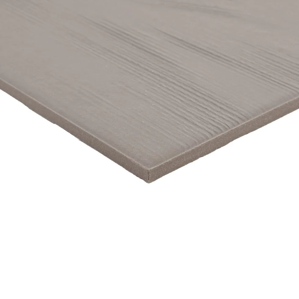 Stria Taupe Ember 7×7 porcelain tile edge detail showing the matte striated surface.