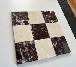 Red and Beige Marble Checkerboard Design on a presentation board for Designers and Architects.