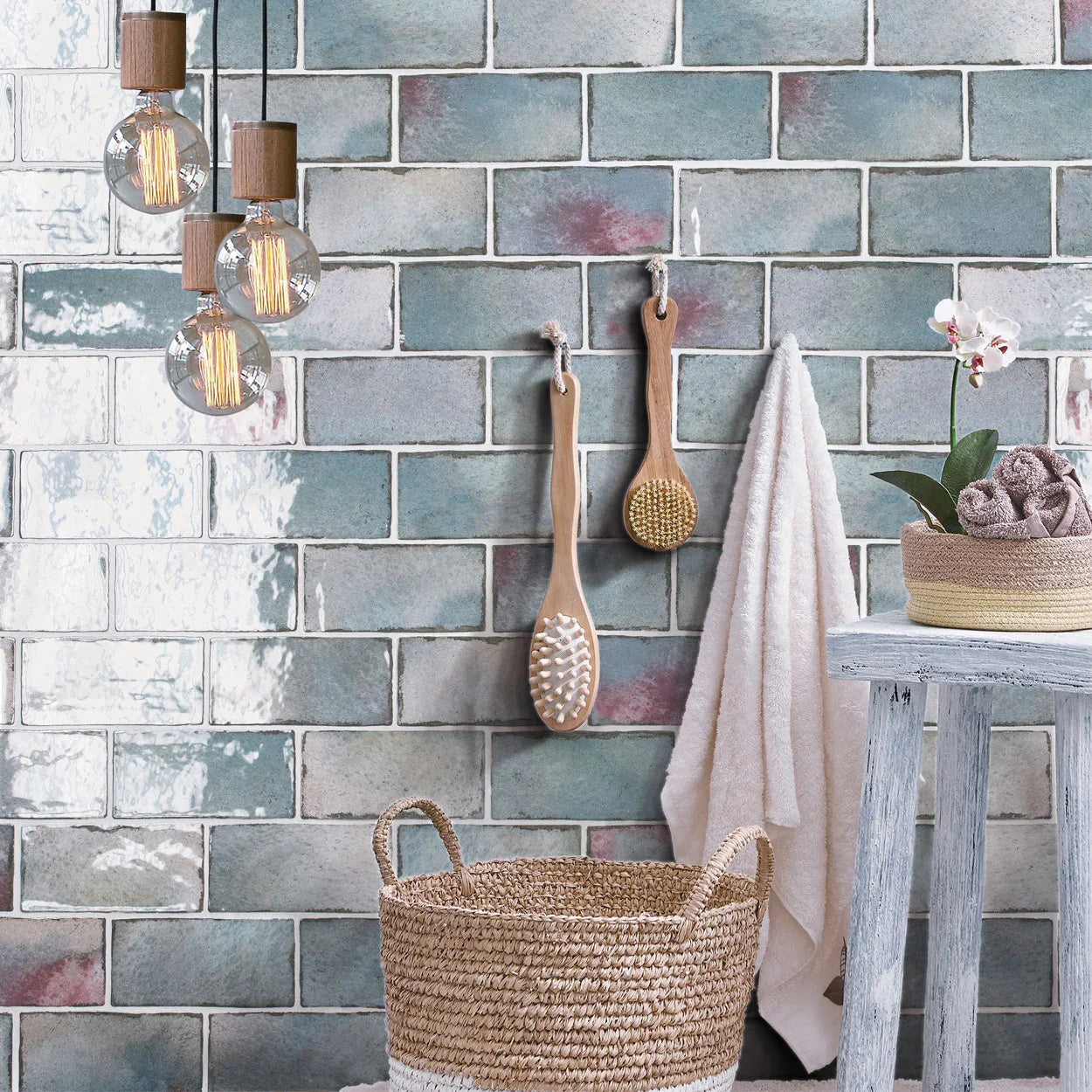 Sapphire Glow 3x6 tile providing a polished finish in a stylish bathroom.