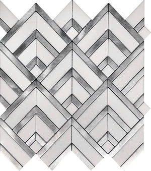 Silver Radiance Mosaic Tile – 12”x13-1/4” Marble and Aluminum with Sleek Silver Tones.