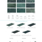 SeraPool Relax Oasis Green pool tile guide with nine face textures, field tile, mosaics, and matching trim and edge components.