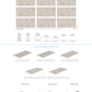 SeraPool Relax Pebble Sand Beige pool tile guide with field faces, mosaics, step edges, and overflow trim pieces.