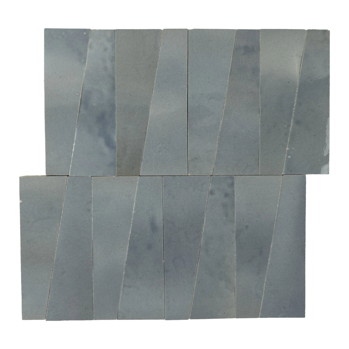 Aveline Aegean Blue semi-gloss trapezoid ceramic mosaic on a mesh-mounted sheet