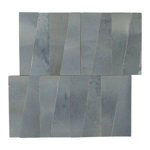 Aveline Aegean Blue semi-gloss trapezoid ceramic mosaic on a mesh-mounted sheet
